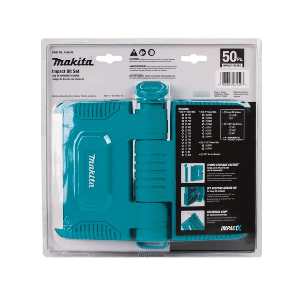 Juego de 50 puntas Impact Makita A-98348 - estuche abierto