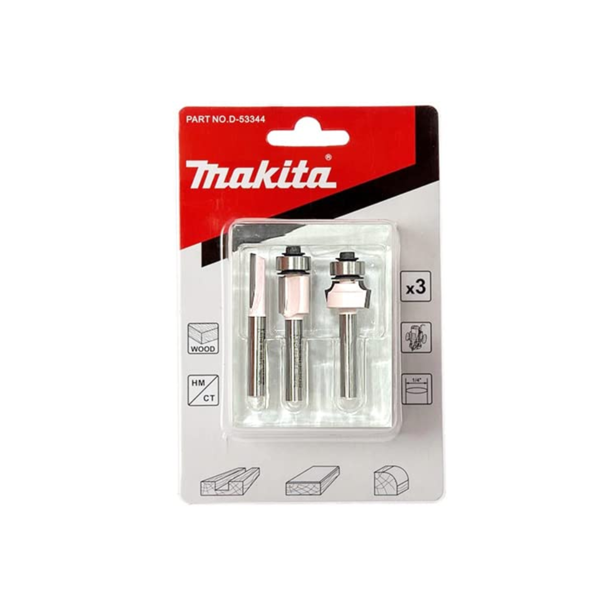Juego de 3 fresas para router con vástago de 1/4 pulgada Makita D-53344