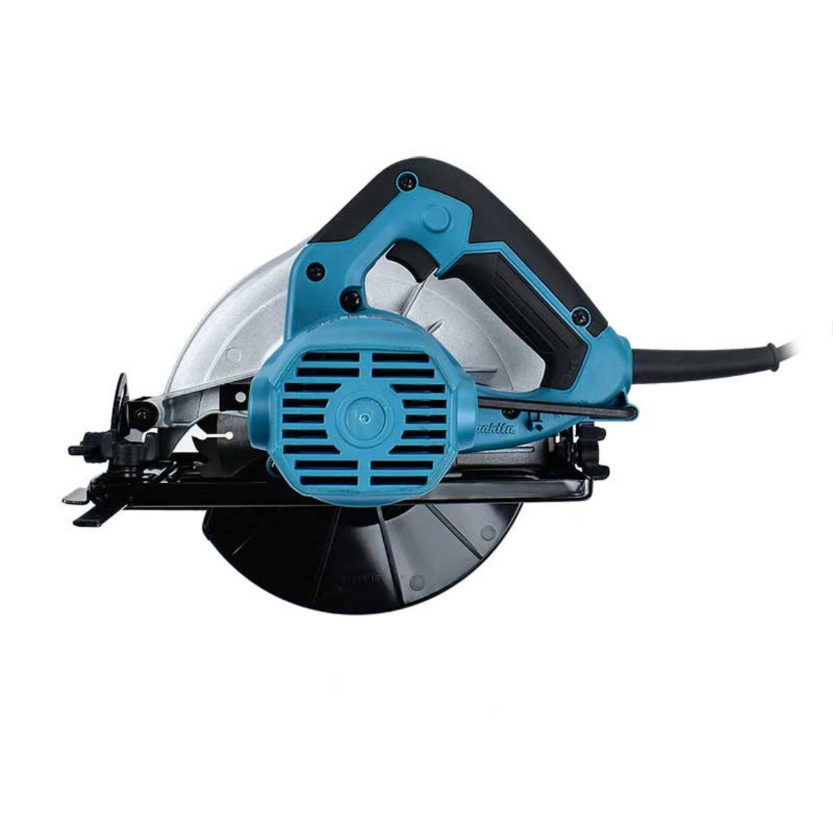 Sierra circular Makita M5801B - detalle de la base y el disco