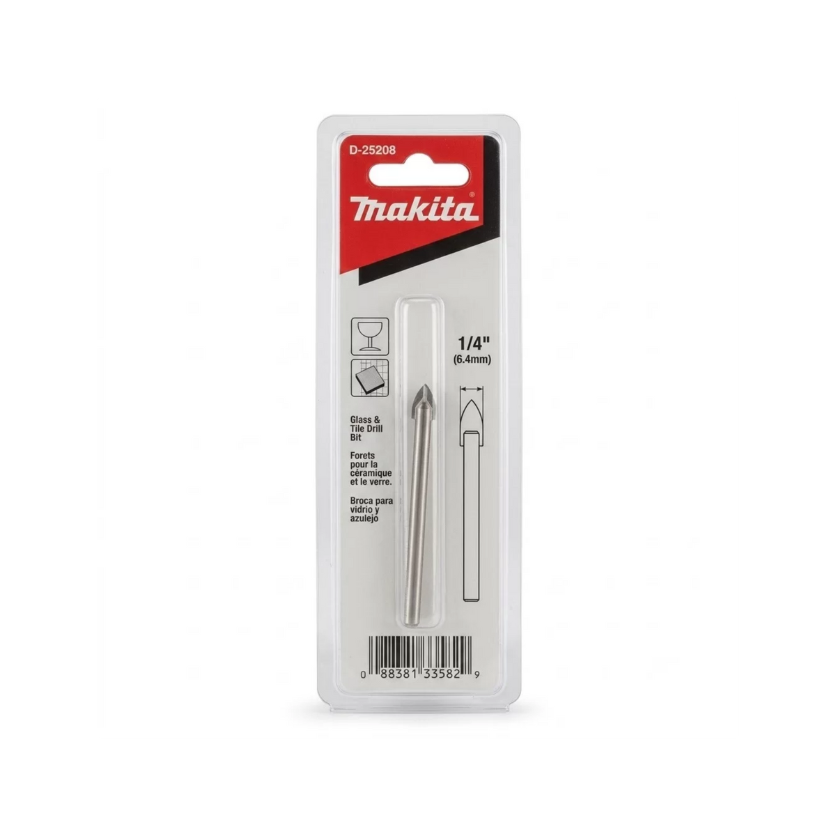 Broca para vidrio Makita D-25208 de 1/4 x 3 pulgadas