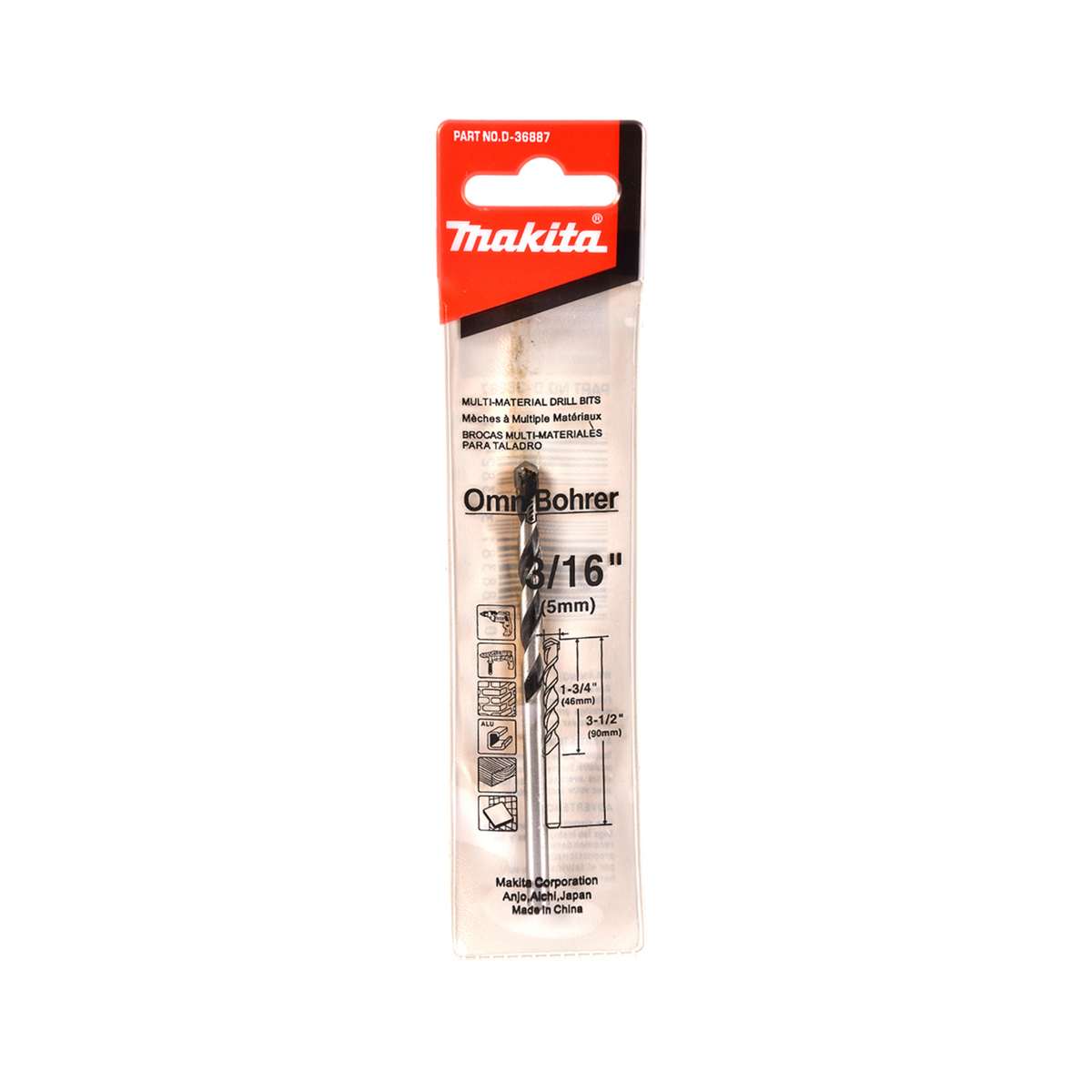 Broca multipropósito de carburo Makita D-36887 de 3/16 x 3.1/2 pulgadas