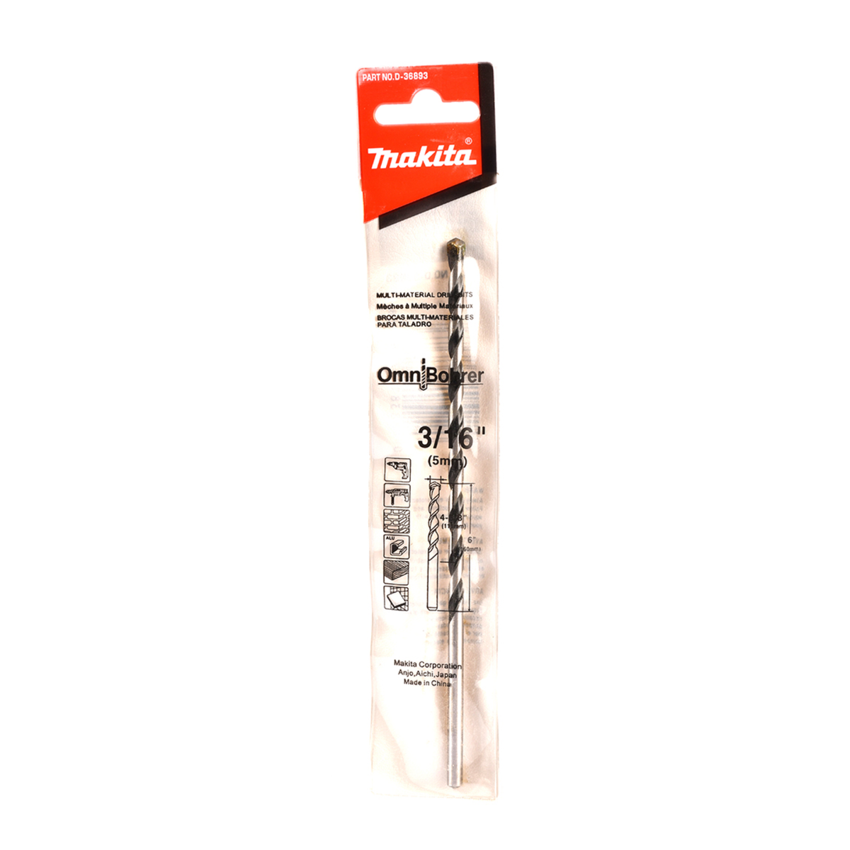 Broca multipropósito de carburo Makita D-36893 de 3/16 x 6 pulgadas