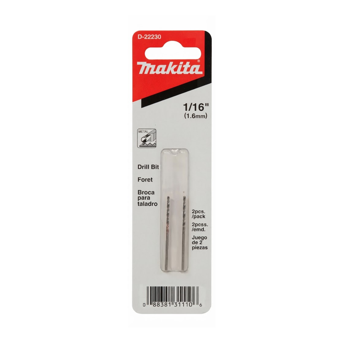 Brocas HSS para metal Makita D-22230 de 1/16 de pulgada, paquete de 2