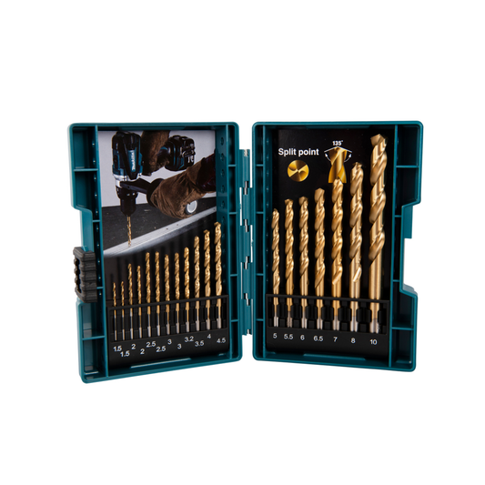 Juego de 19 brocas HSS-TiN para metal Makita B-67795 de 1.5 a 10 mm