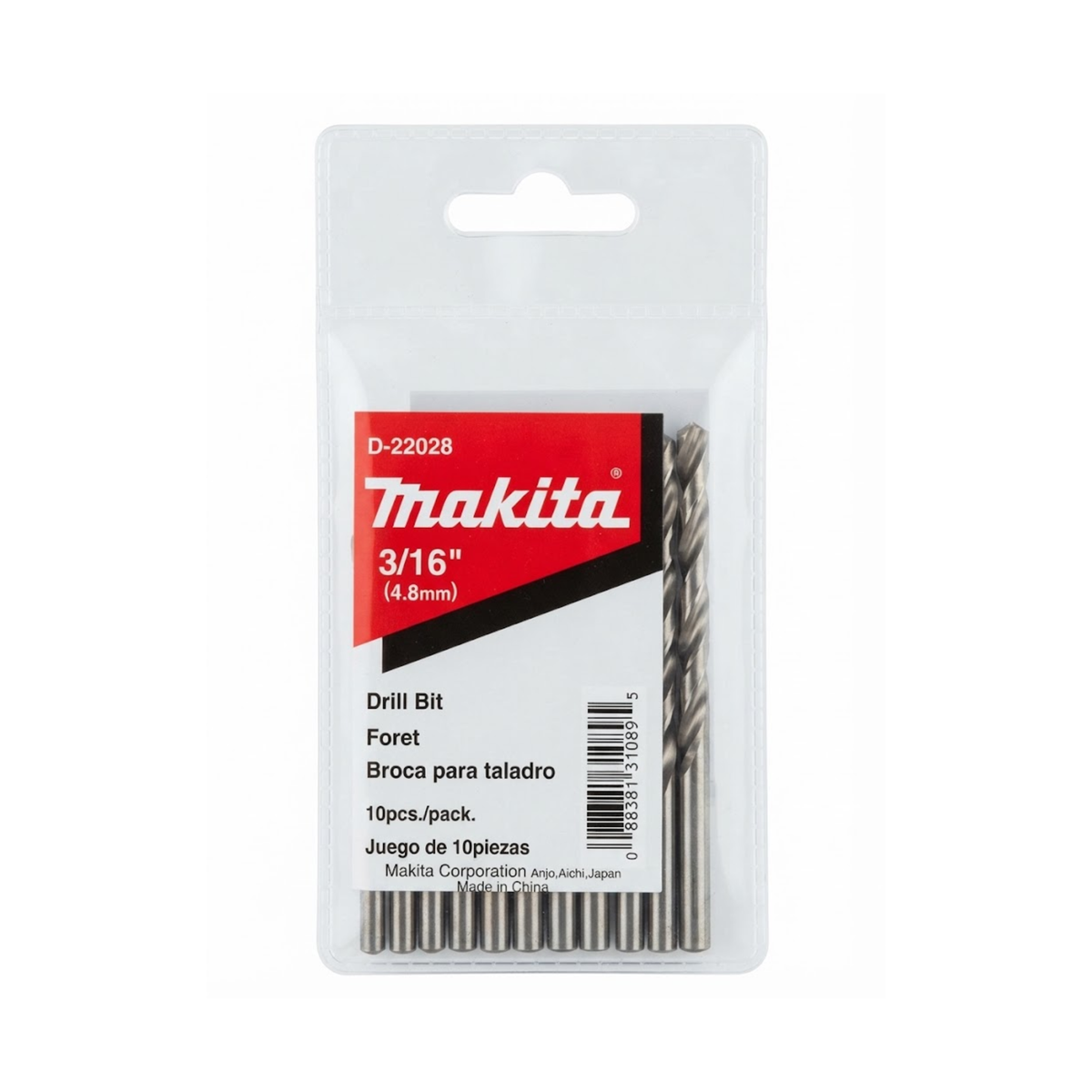 Brocas HSS para metal Makita D-22028 de 3/16 x 3.1/2 pulgadas, paquete de 10