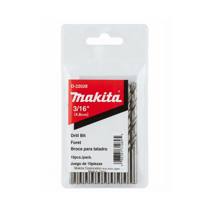 Brocas HSS para metal Makita D-22028 de 3/16 x 3.1/2 pulgadas, paquete de 10