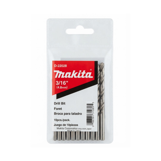 Brocas HSS para metal Makita D-22028 de 3/16 x 3.1/2 pulgadas, paquete de 10
