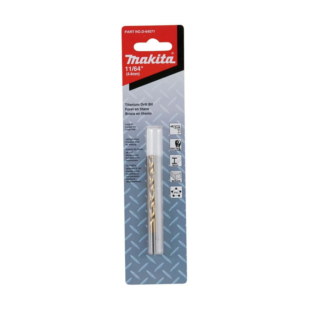Broca HSS-TIN para metal Makita D-64571 de 11/64 x 3.1/4 pulgadas