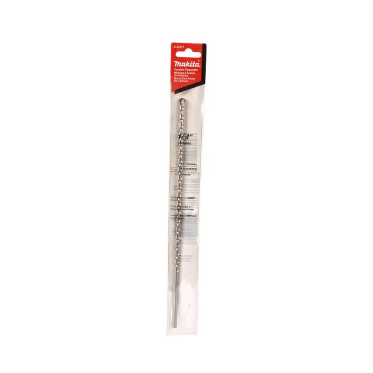 Broca de muro recta Makita D-24371 de 1/4 x 12 pulgadas para concreto