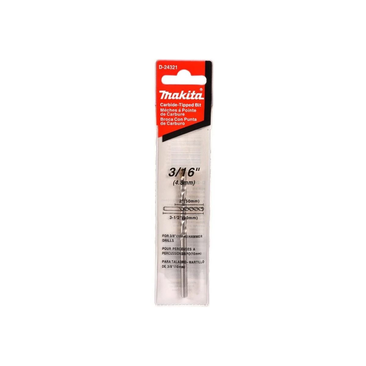 Broca de muro recta Makita D-24321 de 3/16 x 3 pulgadas para concreto