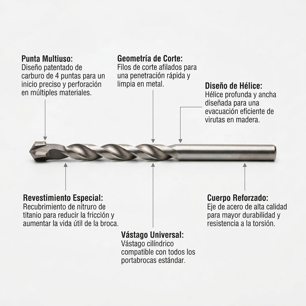 Broca multipropósito de carburo Makita - materiales compatibles